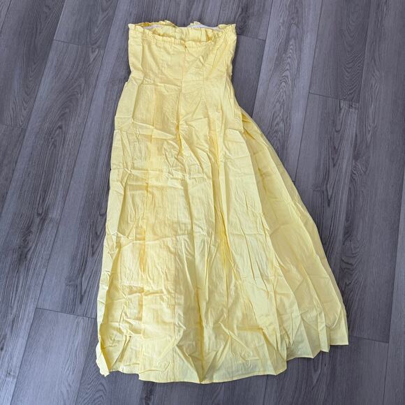 Commense Romantic Tea Cotton Blend Lettuce Trim Slit Midi Dress Yellow M - Picture 3 of 7